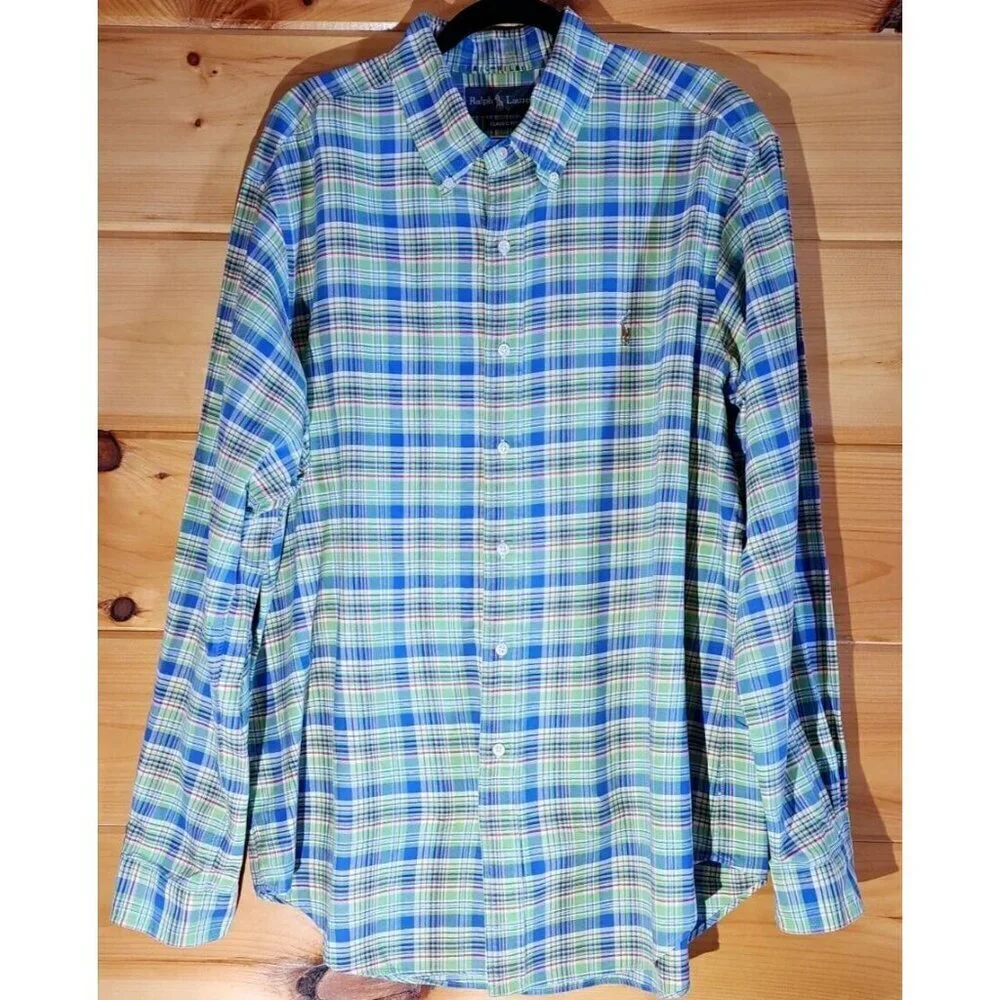 Polo Ralph Lauren Button Down Flesh Pony Men’s Shirt Size XL Cotton Green Plaid